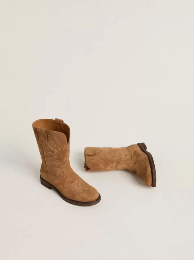 Wish Junior Stiefel aus kamelfarbenem Wildleder mit Sternstickerei