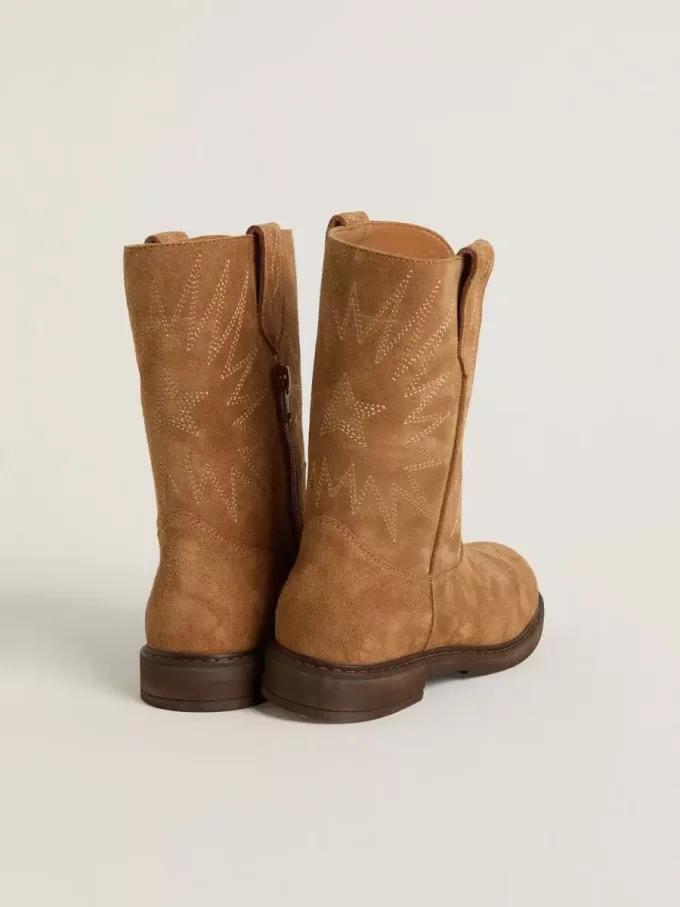 Wish Junior Stiefel aus kamelfarbenem Wildleder mit Sternstickerei