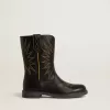 Wish Junior Stiefel aus schwarzem Leder mit gelber Sternstickerei