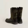 Wish Junior Stiefel aus schwarzem Leder mit gelber Sternstickerei