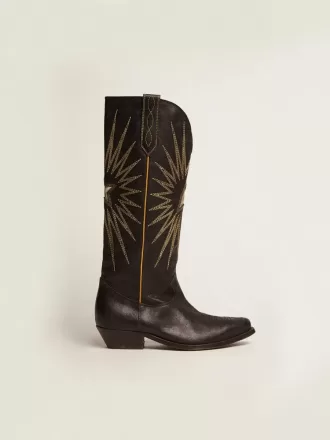 Wish Star Damenstiefel aus schwarzem Leder mit platinlaminiertem Leder-Stern-Einsatz