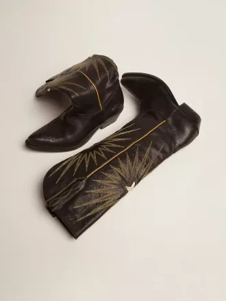 Wish Star Damenstiefel aus schwarzem Leder mit platinlaminiertem Leder-Stern-Einsatz