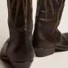 Wish Star Damenstiefel aus schwarzem Leder mit platinlaminiertem Leder-Stern-Einsatz