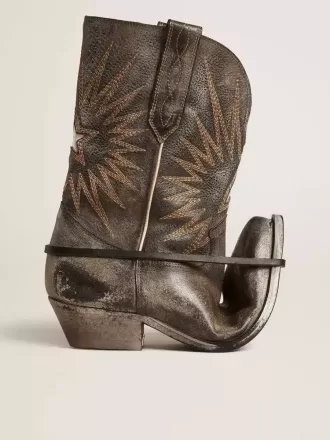 Wish Star Damenstiefel aus schwarzem Leder mit silbernem Stern