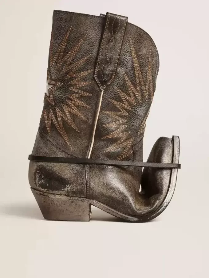 Wish Star Damenstiefel aus schwarzem Leder mit silbernem Stern