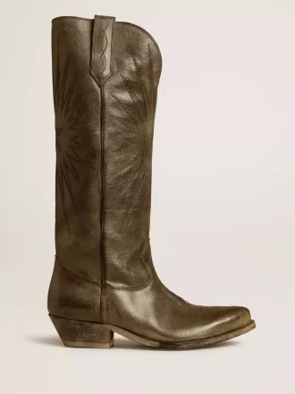 Wish Star Damenstiefel aus schwarzem Leder mit Sternstickerei