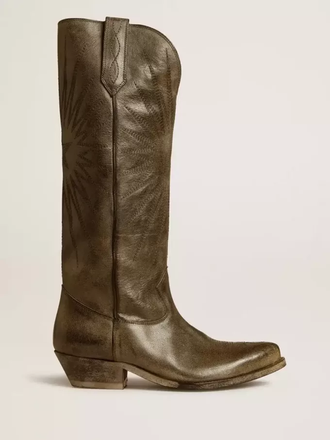 Wish Star Damenstiefel aus schwarzem Leder mit Sternstickerei Wish Star Damenstiefel aus schwarzem Leder mit Sternstickerei