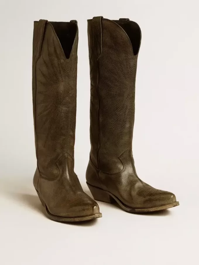 Wish Star Damenstiefel aus schwarzem Leder mit Sternstickerei Wish Star Damenstiefel aus schwarzem Leder mit Sternstickerei