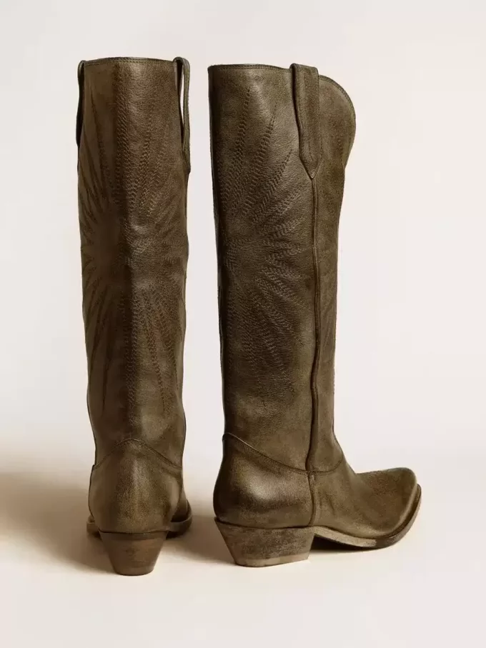 Wish Star Damenstiefel aus schwarzem Leder mit Sternstickerei Wish Star Damenstiefel aus schwarzem Leder mit Sternstickerei