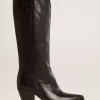 Wish Star Damenstiefel aus schwarzem Leder mit ton-in-ton gesticktem Stern Wish Star Damenstiefel aus schwarzem Leder mit ton-in-ton gesticktem Stern