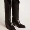 Wish Star Damenstiefel aus schwarzem Leder mit ton-in-ton gesticktem Stern Wish Star Damenstiefel aus schwarzem Leder mit ton-in-ton gesticktem Stern