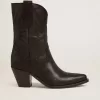 Wish Star Damenstiefelette aus schwarzem Leder mit Sternstickerei