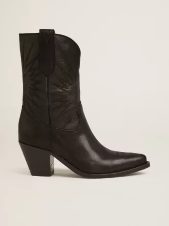 Wish Star Damenstiefelette aus schwarzem Leder mit Sternstickerei