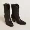 Wish Star Damenstiefelette aus schwarzem Leder mit Sternstickerei