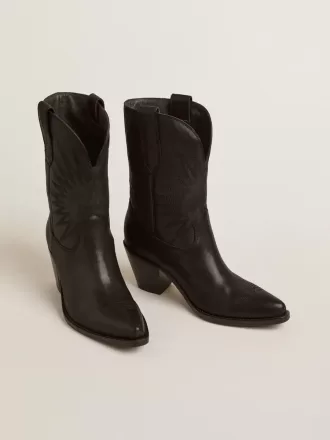 Wish Star Damenstiefelette aus schwarzem Leder mit Sternstickerei