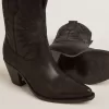 Wish Star Damenstiefelette aus schwarzem Leder mit Sternstickerei
