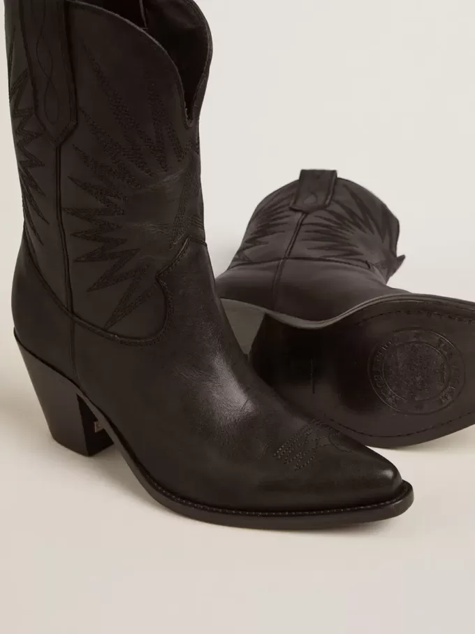 Wish Star Damenstiefelette aus schwarzem Leder mit Sternstickerei