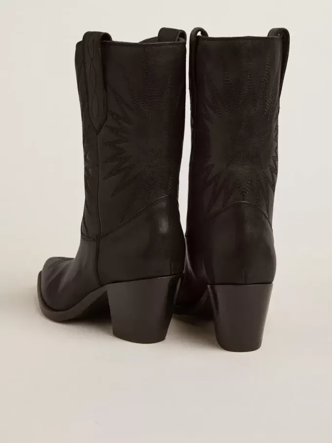 Wish Star Damenstiefelette aus schwarzem Leder mit Sternstickerei