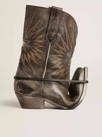Wish Star Herrenstiefel aus schwarzem Leder mit silbernem Stern