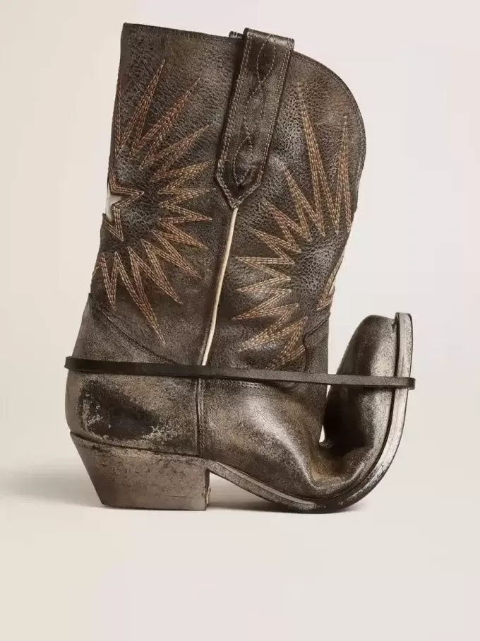 Wish Star Herrenstiefel aus schwarzem Leder mit silbernem Stern