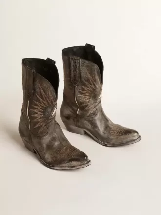 Wish Star Herrenstiefel aus schwarzem Leder mit silbernem Stern