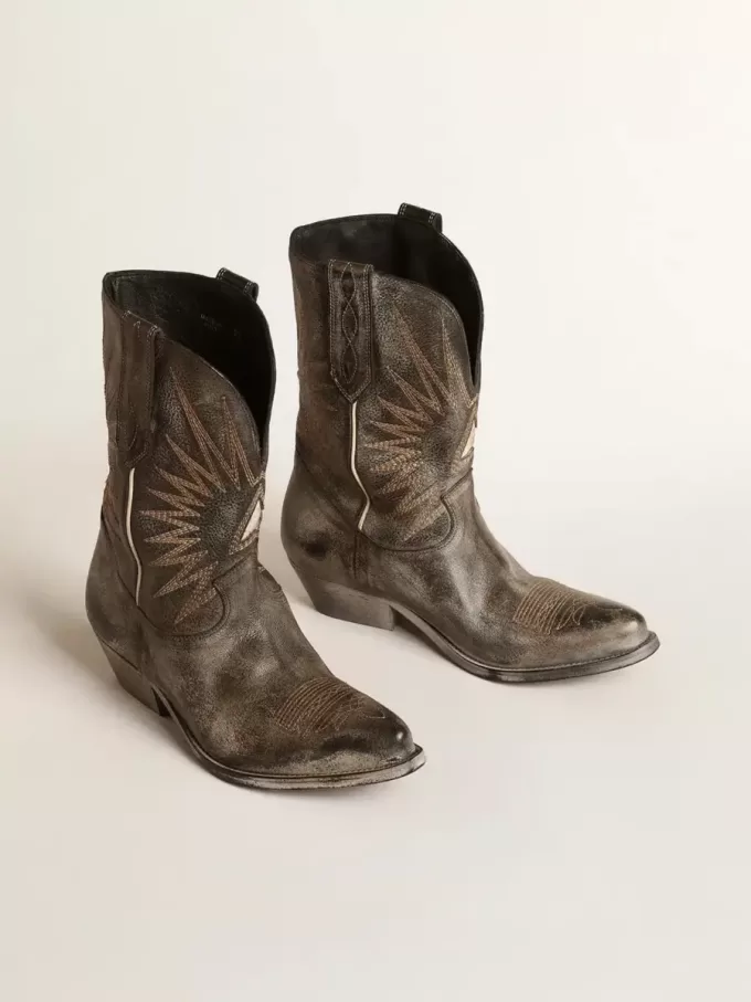 Wish Star Herrenstiefel aus schwarzem Leder mit silbernem Stern
