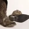 Wish Star Herrenstiefel aus schwarzem Leder mit silbernem Stern