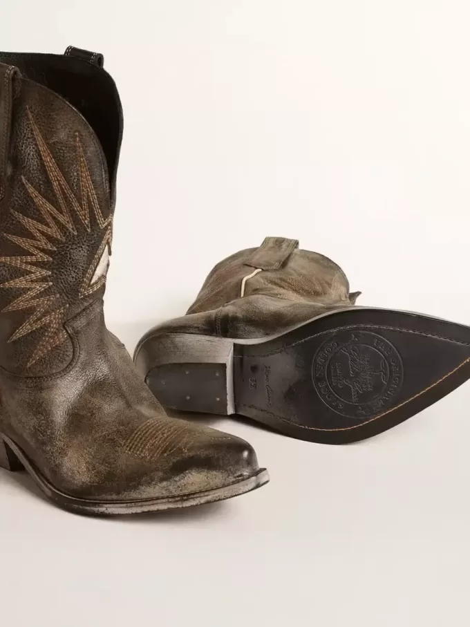 Wish Star Herrenstiefel aus schwarzem Leder mit silbernem Stern