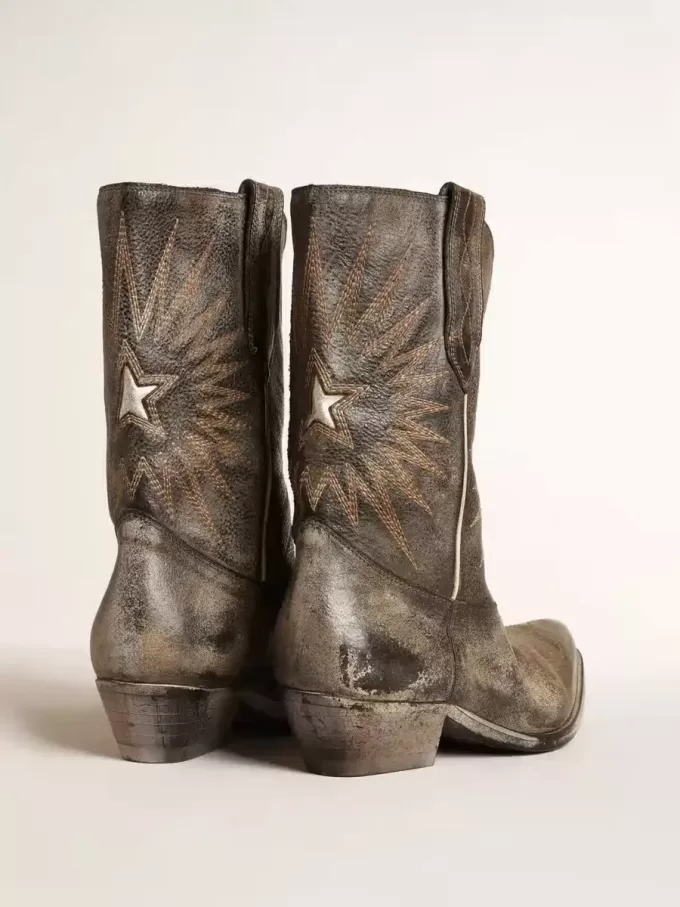 Wish Star Herrenstiefel aus schwarzem Leder mit silbernem Stern