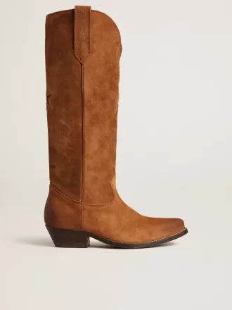 Wish Star Stiefel aus cognacfarbenem Wildleder mit farblich abgestimmtem Stern-Intarsienmuster Wish Star Stiefel aus cognacfarbenem Wildleder mit farblich abgestimmtem Stern-Intarsienmuster