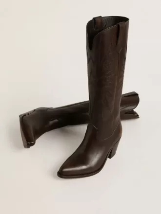 Wish Star Stiefel aus dunkelbraunem Leder mit ton-in-ton gesticktem Stern