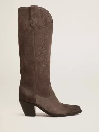 Wish Star Stiefel aus dunkelbraunem Wildleder mit farblich abgestimmtem Stern-Intarsienmuster Wish Star Stiefel aus dunkelbraunem Wildleder mit farblich abgestimmtem Stern-Intarsienmuster