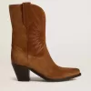 Wish Star Stiefel für Damen aus cognacfarbenem Wildleder mit Sternstickerei