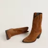 Wish Star Stiefel für Damen aus cognacfarbenem Wildleder mit Sternstickerei