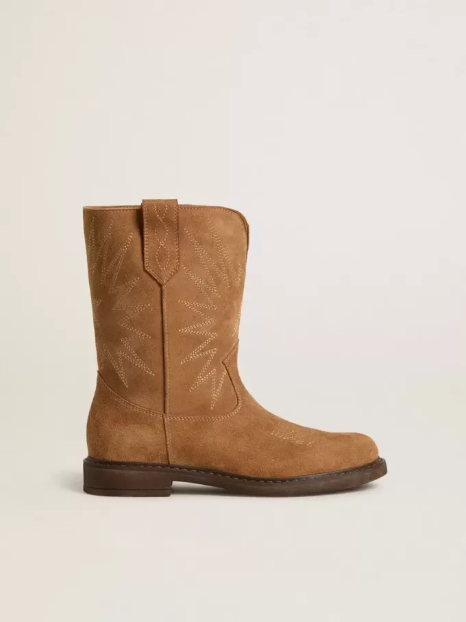 Wish Young Stiefel aus kamelfarbenem Wildleder mit Sternstickerei