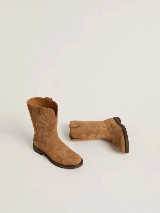 Wish Young Stiefel aus kamelfarbenem Wildleder mit Sternstickerei