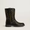 Wish Young Stiefel aus schwarzem Leder mit gelber Sternstickerei