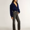 Women’s Super-Star aus schwarzem Leder und Wildleder mit silbernen Nieten Women’s Super-Star aus schwarzem Leder und Wildleder mit silbernen Nieten