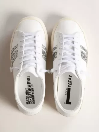 Yatay Model 1B nachhaltige Sneaker mit weißem Obermaterial auf Bio-Basis und silbernem recyceltem Glitzer Y