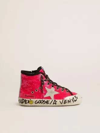 Young Francy mit Pailletten, eisgrauem Wildlederstern und Schnürsenkeln mit Animal-Print Young Francy mit Pailletten, eisgrauem Wildlederstern und Schnürsenkeln mit Animal-Print