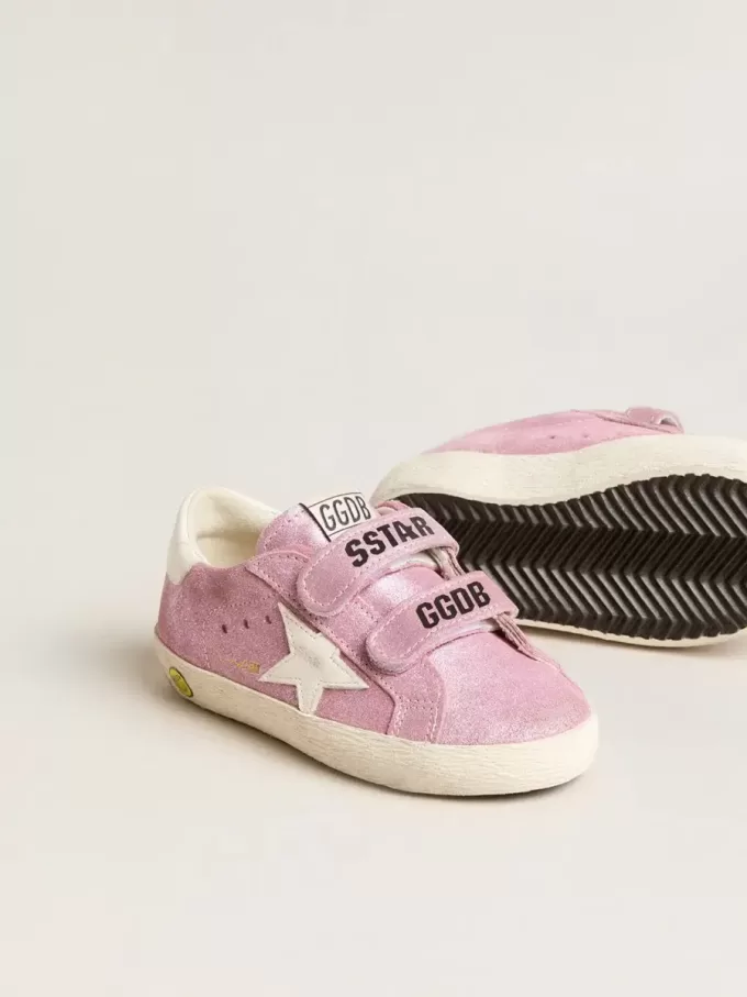 Young Old School aus metallisch-rosa Wildleder mit weißem Lederstern und Fersenlasche Young Old School aus metallisch-rosa Wildleder mit weißem Lederstern und Fersenlasche