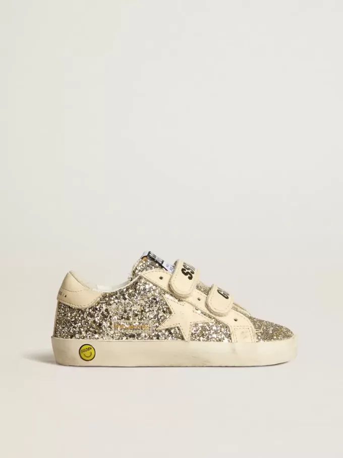 Young Old School in Platinglitter mit Lederstern und Fersenlasche