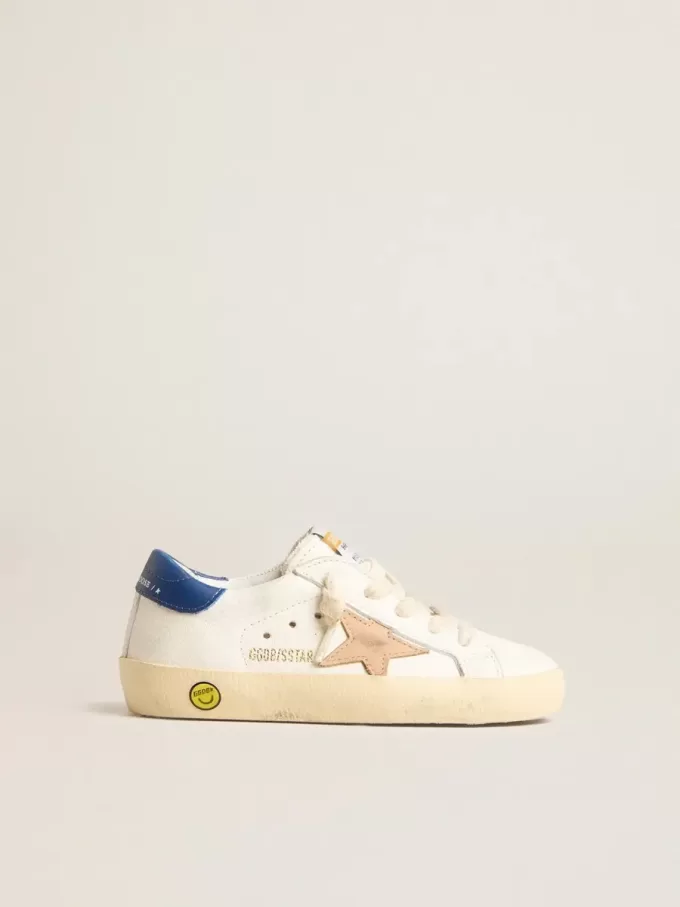 Young Super-Star aus Nappaleder mit beigem Stern und blauer Fersenlasche Young Super-Star aus Nappaleder mit beigem Stern und blauer Fersenlasche