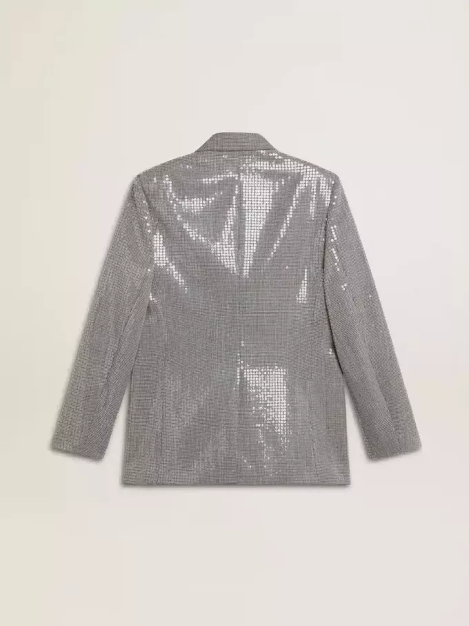Zweireihige Boyfriend-Jacke aus Wolle mit Mikro-Hahnentrittmuster und Pailletten