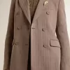 Zweireihiger Damenblazer aus beiger Chevron-Wollmischung Zweireihiger Damenblazer aus beiger Chevron-Wollmischung