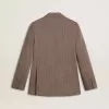 Zweireihiger Damenblazer aus beiger Chevron-Wollmischung Zweireihiger Damenblazer aus beiger Chevron-Wollmischung